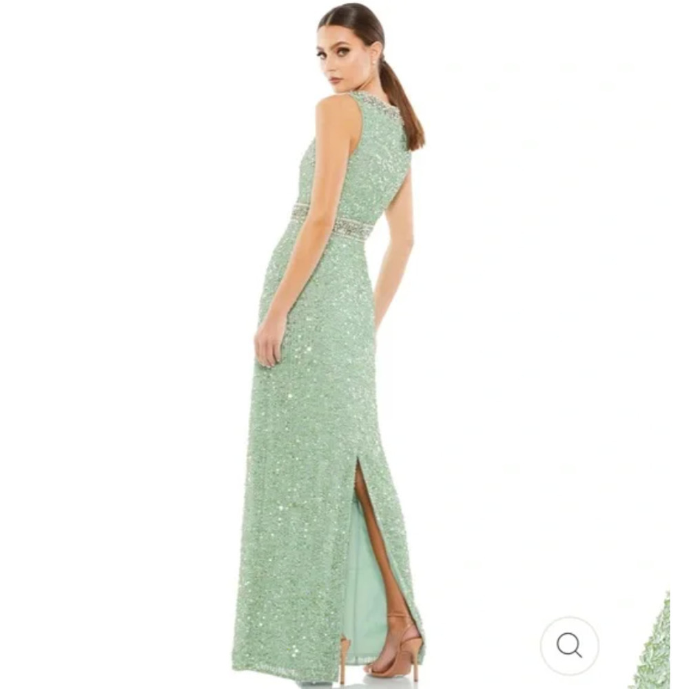 NWOT Mac Duggal Bead & Sequin Full-Length Column Gown Women's Mint Green Size 16 - Picture 2 of 7